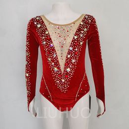 LIUHUO Customise Rhythmic Gymnastics Leotards Girls Women Competition Artistics Gymnastics Performance Wear Crystals Spandex Stretchy Red