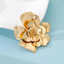 Brooches Korean Fashion Gold Colour Metal Big Flower Brooch For Women Delicate Vintage Female Accessories Jewellery Gifts