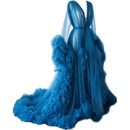 Sexig illusion Lång underkläder Tulle Robe Nightgown Bathrobe Sleepwear Bridal Robe Wedding Scarf