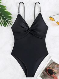 Women's Swimwear Vigorashely 2024 Sexy Black V Neck Push Up Swimsuit Women High Waist Straps For Backless One Piece Beach Bathing Suit