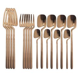 16Pcs Rose Flatware Sets Kitchen Decor Spoon Fork Knife Set Tableware Stainless Stee Dinnerware Cutlery For Dessert Soup Coffee278g