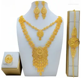 Necklace Earrings Set Dubai Gold Colour Plated Jewellery For Women Multicolor Rhinestone Elegance Charm Sets Wedding Party Gift