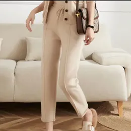 Women's Pants Wool Cashmere Knitted Trousers Casual All-match High Waist Solid Color Lace-up Pocket Simple Pencil