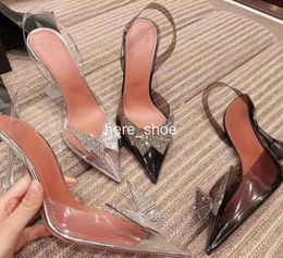 2024 Transparent diamond bow high heel shine cap toe heels fine tip with the empty sexy women singles shoes summer crystal