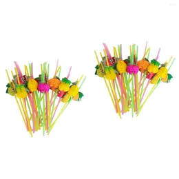 Disposable Cups Straws 120 Pcs Drink Straw Lovely Fruit Cold Juice For Summer Milk Tea Drinking Plastic