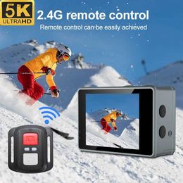 Sports Action Video Cameras 2024 5K 30FPS Action Camera Wifi Dual Color IPS LCD Remote Control Camcorder Wide 30M Waterproof Sports Tiktok Video Recorder YQ240129