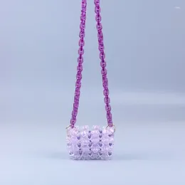 Evening Bags Customised Handwoven Beaded Mini Purple Love Chain Crossbody For Woman Fashion Versatile Lipstick Women's Shoulder Bag