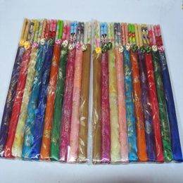 Personalized Wedding Party Disposable Chopsticks with Silk Pouch Wood Chopstick Favors 10pair pack mix color270u