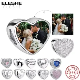 Cloisonne ELESHE 100% Authentic 925 Sterling Silver Bead Charm Fit Original Bracelet Bangle DIY Custom Photo Heart Beads Jewellery Making