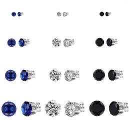 Stud Earrings WKOUD 4-12 Pairs Black White Blue Crystal Magnetic Set CZ Clip On Non Piercing Fake Unisex 4/5/6/7mm