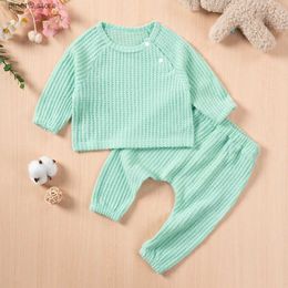 Clothing Sets 0-2T Baby Boys Girls Solid Casual Long Sleeved Pants 2pcs Diagonal Breasted Top+Elastic Wa Spring Autumn Infant Clothes Suits