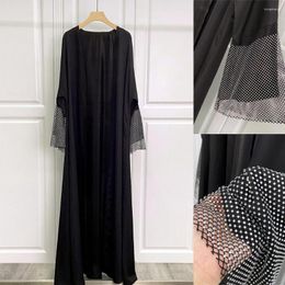 Ethnic Clothing Open Abaya For Women Black Nida Cardigan Muslim Dress Abayas Dubai Luxury Stretch Diamond Kaftan Kimono Femme Musulmane