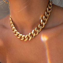 Thick Chain Necklace Blogger Punk Gold Plated Alloy Cuban Chain Necklace Women's Creative Metal Neckchain