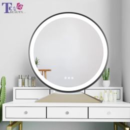 Mirrors Large Illuminated Desktop Makeup Mirror Nordic Style Touch Adjust Brighess Color Temperature Led Backlit Cosmetic Mirrors