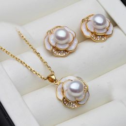 Sets Real Natural Pearl Necklace And Earrings Set For Women,Wedding Freshwater Pearl Set White Black Wife Gift