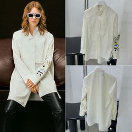 FW24 Show Womens Panda Embroidery Shirts Suna Fujita Collaboration Lvory Asymmetric Shirt In Wool Relaxed Fit Personalised Women Casual Long Shirt