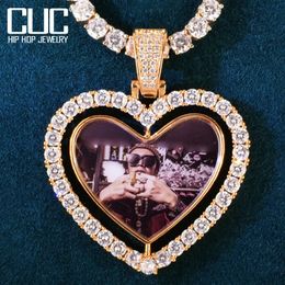 Custom Rotating Double-Sided Heart Love Shape Po Pendant for Men Women Make Memory Picture Necklace Chain Hip Hop Jewellery 240119