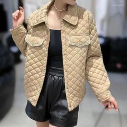 Women's Trench Coats 2024 Diamond Check Lightweight Quilted Cotton-padded Jacket Women Winter Short Parka Loose Coat Lady Casual Warm Top