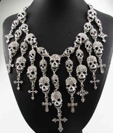 Charm Yayi Jewelry Fashion Personalized Big Full Drill Gold Sier Black Color Chain Party All Saints' Day Skull Earrings Necklaces