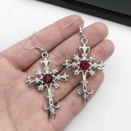 Stud Gothic Punk Cross Earrings 2021 Hip Hop Rock Red Oil Drip Crystal Drop Earrings for Women Fashion Jewelry Nightclub Gifts New YQ240129