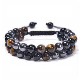 Bracelets Natural TigersEyeAgate Black Obsidian Beads Bracelet for Men Women Crystal Jewelry Stone Bracelets Bring Luck Prosperity Happine