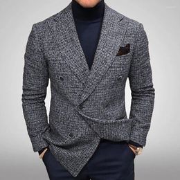 Men's Jackets Knitwear Mens Blazer Spring Vintage Buttoned Lapel Plaid Knitted Coats Men Fashion Streetwear Knit Outfits Male Clothes