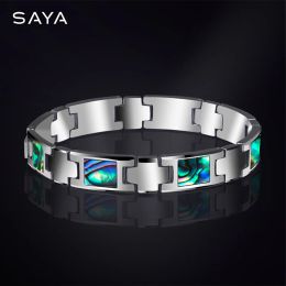 Bracelets 20CM Length Tungsten Carbide Bracelets Inlay Colorful Deep Sea Shells for Men Fashion Chain Jewelry Free Shipping