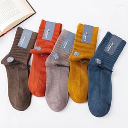 Men's Socks Cotton Soft Breathable Summer For Male Solid Color Spring Autumn Striped Middle-Tube 5 Pairs