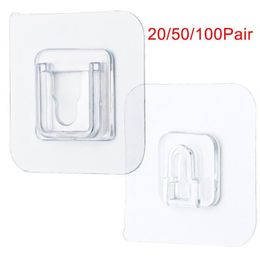 100 50 20 Pair Double Sided Adhesive Wall Hooks Wall Hanger Transparent Suction Cup Sucker Hook Waterproof Reusable Drop189J