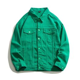 Lapel Men's Green White Denim Jacket Baggy Casual Trend Street Hip Hop Oversized Jean Coat Blue White Green Black 5xl 240119