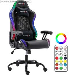 Other Furniture chizzysit Chair with RGB LED Lights Computer Chair with Adjustable Headrest Lumbar Support Ergonomic PVC Leather Gaming Chair Q240129