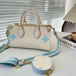 Tote Package Women Shopping Bag Shoulder Bags With Circular Wallet Fashion Letter Cowhide Genuine Leather Pouch High Quality Splicing Colors Lady Handbags