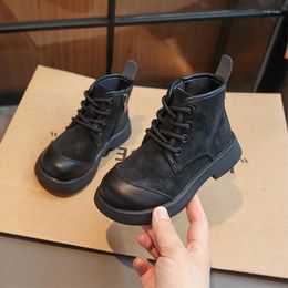 Boots Children Girls Ankle Black For Boys Lace Up Zip Autumn Shoes 2024 Kids Square Heel Non-slip Patchwork Sneakers 26-36