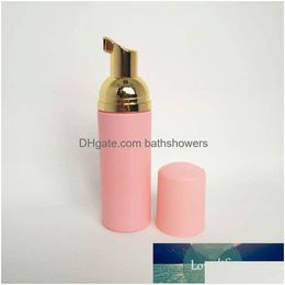 Wholesale 50Ps 60Ml Pink Plastic Foam Pump Refillable Empty Cosmetic Bottle Lashes Cleanser Soap Dispenser Shampoo With Golden Drop D Dhp2Q
