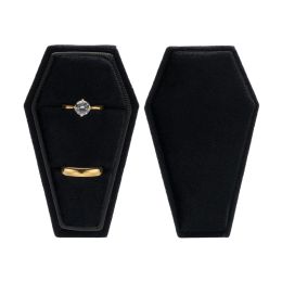 Display Gothic Black Coffin Shape Velvet Ring Box Jewellery Packaging Display Box with Detachable Lid Double Ring Holder Storage Box