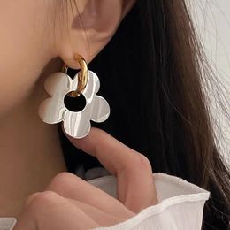 Dangle Earrings FFLACELL Korean Metal Gold Silver Hit Colors Geometric Irregular Hollow Mirror Flower For Women Girls Jewelery
