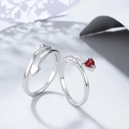 Cluster Rings Couple Fashion Silver Plated Cupid Arrow Inlay Red CZ Zircon Heart Women's Lover's Jewelry Proposal Ring