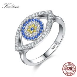 Rings KALETINE Blue Evil Eye Ring 925 Silver Sterling Rings For Women Lucky Big Turkish Eyes Charm CZ Stone Ringlet Jewellery KLTR135