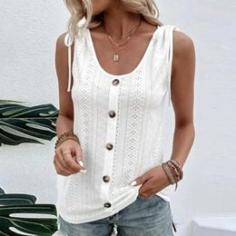 Women's Tanks 2024 Summer Clothing Sexy Shirt 4xl White Button Decoration Knotted Trend Lady Casual Female U-Neck Fashion Tank Top