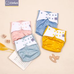 Elinfant Solid Colour 4PCS One Size Washable Baby Cloth Diaper Waterproof Adjustable Pocket Cloth Nappy 240119