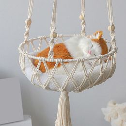 Mats 2023 Large Macrame Cat Hammock Macrame Hanging Swing Cat Dog Bed Basket Home Pet Cat Accessories Dog Cat's House Puppy Bed Gift