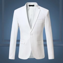 High Quality Gentleman Men Slim Casual White Suit Large Size Brands Men's business Casual Flow of Pure Colour Blazers Men 240119