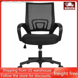 Other Furniture Adjustable Mid Back Mesh Swivel Office Chair With Armrests Black Computer Armchair Furniture Chairs Gaming Cheap Cushion Q240129