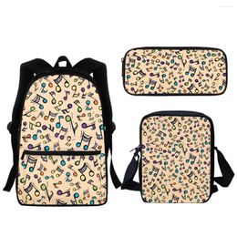 School Bags 3PC Cute Music Guitar Note Print Children Backpack Schoolbags For Kids Boys Girls Teenager BookBags Stationery Mochila Escolar