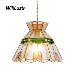 Retro Coloured Glass Pendant Lamp Copper Tulip Suspension Light Aisle Bar Cafe Hotel Nordic Hanging Ceiling Chandelier