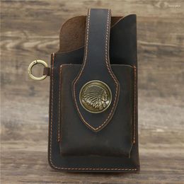 Waist Bags Fanny Bag Men Genuine Leather Belt Bum Leg Hip Packs For 6-7.5inch Cell Phone Cigarette Lighter Box Case Outdoor Pouch