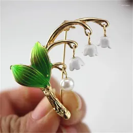 Brooches Enamel White Floral Leaf Brooch For Women Lily Of The Valley Pin Jewelry Supplies Pins Broche