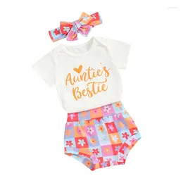 Clothing Sets Born Baby Girl Summer Outfits Auntie S Ie Short Sleeve Romper Floral Print Shorts Headband 3Pcs Cute Clothes