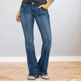 Women's Jeans Casual Women Pants Retro Washed Flared Hem With Mid Waist Slim Fit Colorfast Design For Full Length Lady