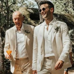 Summer Beach Casual Linen Costume Homme Wedding Slim Fit Men Suits Masculino Terno Tuxedo Groom Prom Blazer 2 Pcs JacketPant 240125